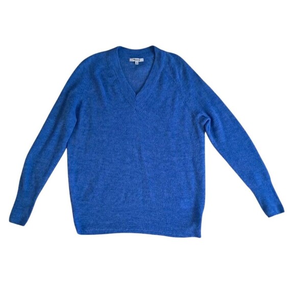 Madewell Rib Alpaca-Blend Oversized Sweater Women's XS Blue V Neck Cozy Preppy‎ - Picture 1 of 6